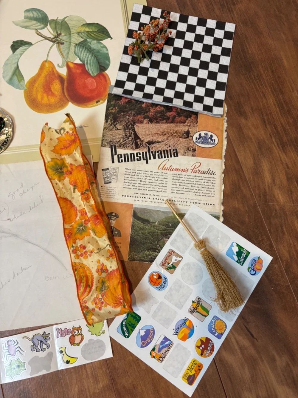 Lot of 50+ pieces Autumn Halloween-themed junk journal ephemera and craft items